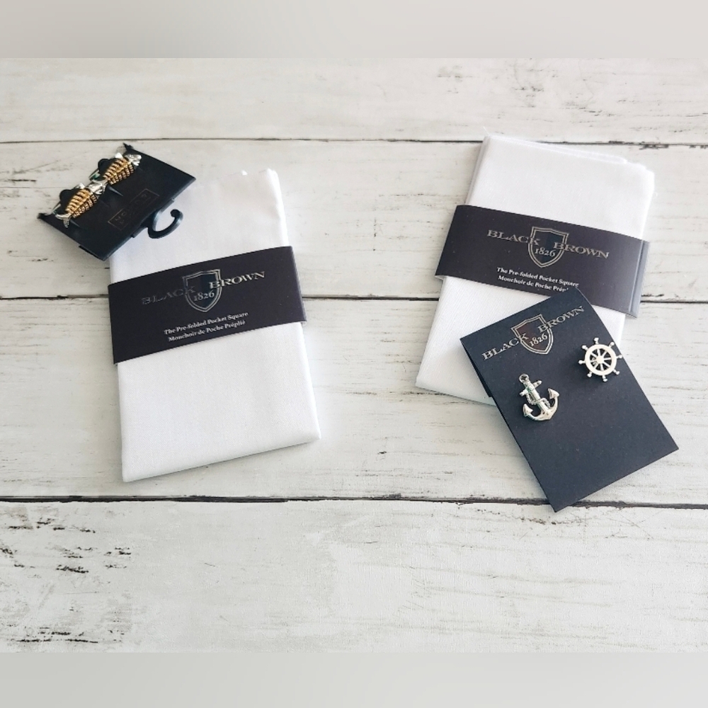 Men's Black Brown 1826/14th & Union Pocket Square/ Cufflinks/ Lapel Pins Bundle